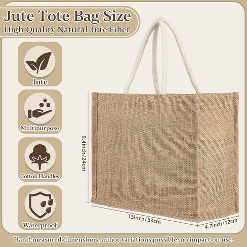 Burlap Tote Beach Bag - Jute Bags with Handles Medium Straw Beach Bag 13x9.4x4.7inch Reusable Tote for Shopping, Travel, Swim Perfect as Bridesmaid Gift, DIY Craft Bag Practical Gift Option in Saudi Arabia