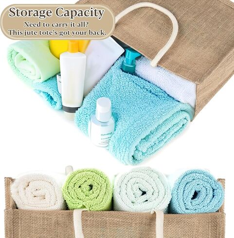 Burlap Tote Beach Bag - Jute Bags with Handles Medium Straw Beach Bag 13x9.4x4.7inch Reusable Tote for Shopping, Travel, Swim Perfect as Bridesmaid Gift, DIY Craft Bag Practical Gift Option in Saudi Arabia