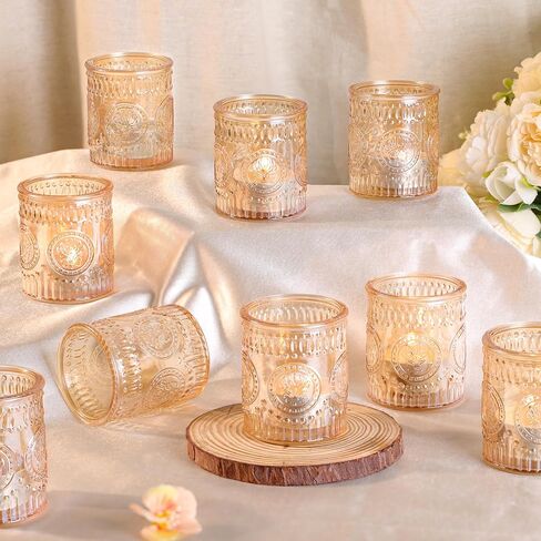 12 Pcs Gold Votive Candle Holders, Glass Tealight Candle Holders for Wedding Table Centerpiece, Home Decor, Birdal Shower, Party in Saudi Arabia