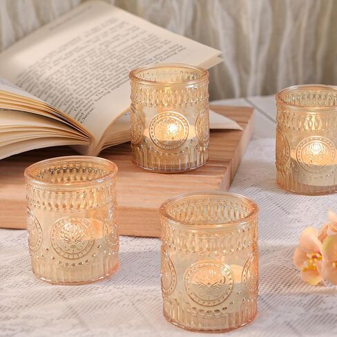 12 Pcs Gold Votive Candle Holders, Glass Tealight Candle Holders for Wedding Table Centerpiece, Home Decor, Birdal Shower, Party in Saudi Arabia
