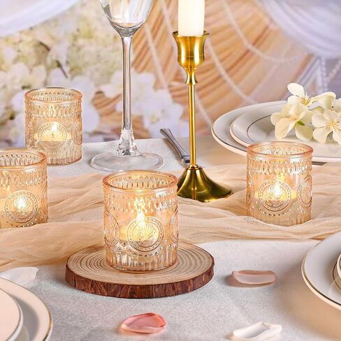 12 Pcs Gold Votive Candle Holders, Glass Tealight Candle Holders for Wedding Table Centerpiece, Home Decor, Birdal Shower, Party in Saudi Arabia