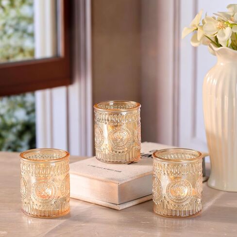 12 Pcs Gold Votive Candle Holders, Glass Tealight Candle Holders for Wedding Table Centerpiece, Home Decor, Birdal Shower, Party in Saudi Arabia