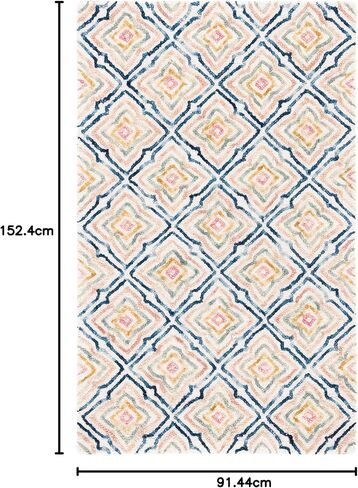 SAFAVIEH Trace Collection Area Rug - 8' x 10', Ivory & Navy, Handmade Wool, Ideal for High Traffic Areas in Living Room, Bedroom (TRC512A) in Saudi Arabia