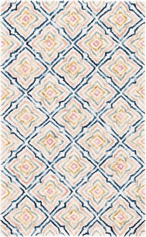 SAFAVIEH Trace Collection Area Rug - 8' x 10', Ivory & Navy, Handmade Wool, Ideal for High Traffic Areas in Living Room, Bedroom (TRC512A) in Saudi Arabia