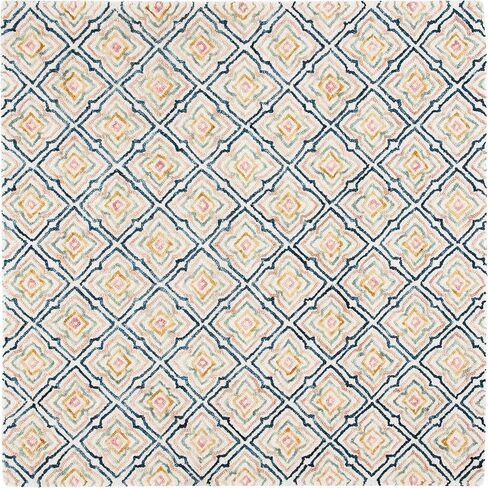 SAFAVIEH Trace Collection Area Rug - 8' x 10', Ivory & Navy, Handmade Wool, Ideal for High Traffic Areas in Living Room, Bedroom (TRC512A) in Saudi Arabia