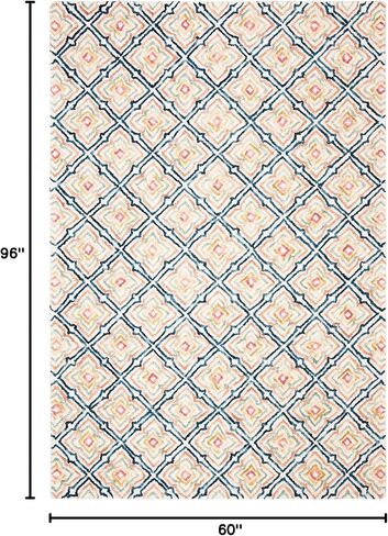 SAFAVIEH Trace Collection Area Rug - 8' x 10', Ivory & Navy, Handmade Wool, Ideal for High Traffic Areas in Living Room, Bedroom (TRC512A) in Saudi Arabia