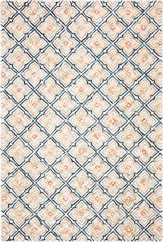 SAFAVIEH Trace Collection Area Rug - 8' x 10', Ivory & Navy, Handmade Wool, Ideal for High Traffic Areas in Living Room, Bedroom (TRC512A) in Saudi Arabia
