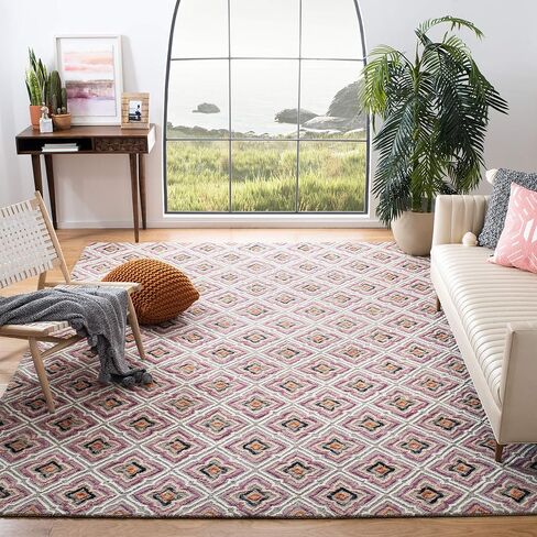 SAFAVIEH Trace Collection Area Rug - 8' x 10', Ivory & Navy, Handmade Wool, Ideal for High Traffic Areas in Living Room, Bedroom (TRC512A) in Saudi Arabia