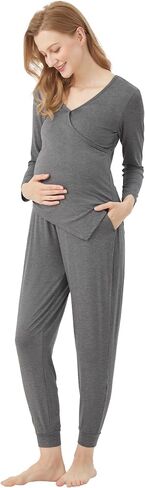 Pajama Sets for Women Long Sleeve Sleepwear Maternity Nursing Lounge Set Breastfeeding 2 Piece Pjs S-XXL in Saudi Arabia
