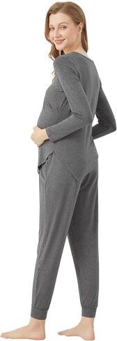 Pajama Sets for Women Long Sleeve Sleepwear Maternity Nursing Lounge Set Breastfeeding 2 Piece Pjs S-XXL in Saudi Arabia