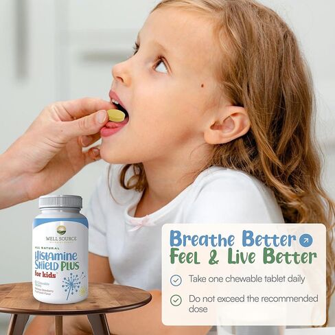 Histamine Shield Plus for Kids™ All Natural Antihistamine Supplement: Works On All Allergy Types. Pollen, Pet Dander, Dust, Mold, and Odor Allergies. 60 Tablets in Saudi Arabia
