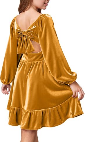 Girls Christmas Dress Fall Velvet Tie Back Long Sleeve Elegant Party Gifts for Outfits Kids Teen Winter Dresses in Saudi Arabia