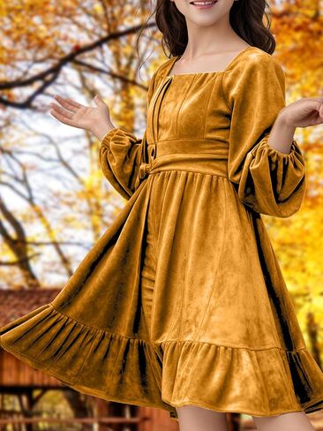 Girls Christmas Dress Fall Velvet Tie Back Long Sleeve Elegant Party Gifts for Outfits Kids Teen Winter Dresses in Saudi Arabia