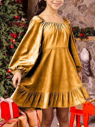 Girls Christmas Dress Fall Velvet Tie Back Long Sleeve Elegant Party Gifts for Outfits Kids Teen Winter Dresses in Saudi Arabia