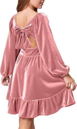 Girls Christmas Dress Fall Velvet Tie Back Long Sleeve Elegant Party Gifts for Outfits Kids Teen Winter Dresses in Saudi Arabia