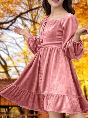 Girls Christmas Dress Fall Velvet Tie Back Long Sleeve Elegant Party Gifts for Outfits Kids Teen Winter Dresses in Saudi Arabia