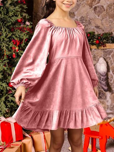 Girls Christmas Dress Fall Velvet Tie Back Long Sleeve Elegant Party Gifts for Outfits Kids Teen Winter Dresses in Saudi Arabia