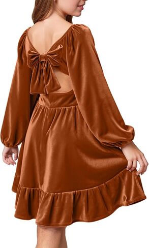 Girls Christmas Dress Fall Velvet Tie Back Long Sleeve Elegant Party Gifts for Outfits Kids Teen Winter Dresses in Saudi Arabia