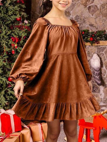 Girls Christmas Dress Fall Velvet Tie Back Long Sleeve Elegant Party Gifts for Outfits Kids Teen Winter Dresses in Saudi Arabia