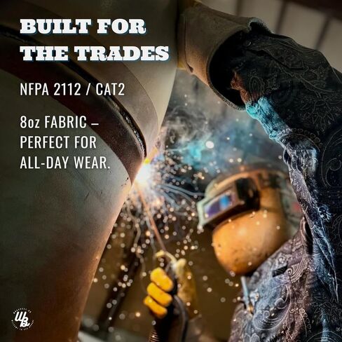 FR Shirts for Men, 8oz Midweight Flame Resistant Welding Shirt, 100% Cotton, Pearl Snap Buttons - CAT2/NFPA2112 in Saudi Arabia
