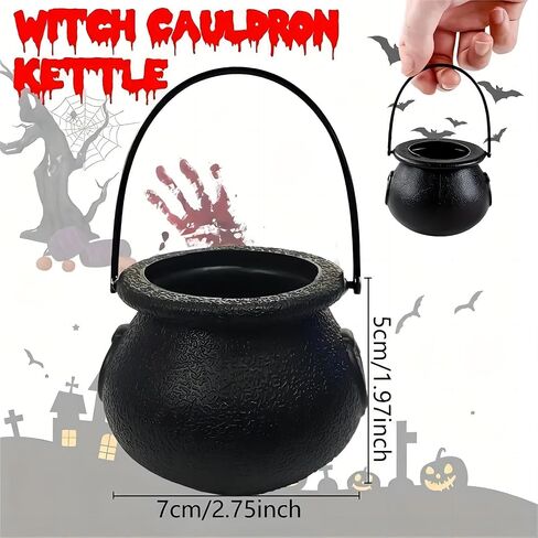 6Pcs Mini Halloween Party Decorations, Black Plastic Cauldron with Skeletons for Indoor/Outdoor Home/Kitchen Decoration in Saudi Arabia