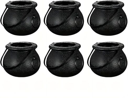6Pcs Mini Halloween Party Decorations, Black Plastic Cauldron with Skeletons for Indoor/Outdoor Home/Kitchen Decoration in Saudi Arabia