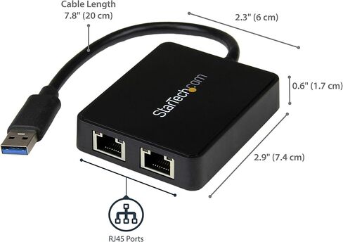 StarTech.com USB 3.0 إلى محول جيجابت إيثرنت ثنائي المنفذ مع منفذ USB - 10/100/100 - محول USB Gigabit LAN Network NIC (USB32000SPT) in Kuwait