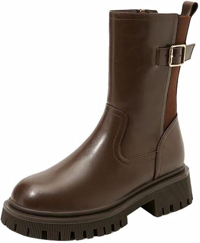 MGGMOKAY Women's Fashionable Mid-calf Leather Boots Women's Dress Boots Zipper Comfortable Long Boot in Saudi Arabia