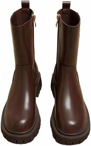 MGGMOKAY Women's Fashionable Mid-calf Leather Boots Women's Dress Boots Zipper Comfortable Long Boot in Saudi Arabia