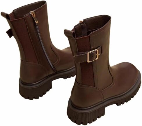 MGGMOKAY Women's Fashionable Mid-calf Leather Boots Women's Dress Boots Zipper Comfortable Long Boot in Saudi Arabia