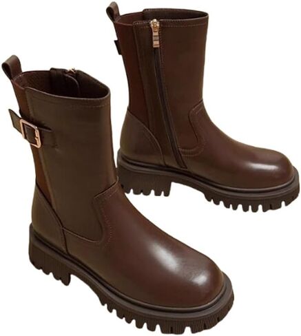 MGGMOKAY Women's Fashionable Mid-calf Leather Boots Women's Dress Boots Zipper Comfortable Long Boot in Saudi Arabia