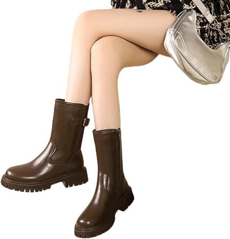 MGGMOKAY Women's Fashionable Mid-calf Leather Boots Women's Dress Boots Zipper Comfortable Long Boot in Saudi Arabia