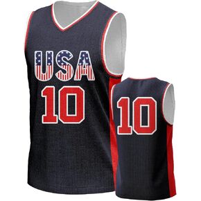 Men's USA Basketball Jersey White Black Tank Number America Flag Basketball Uniform Red White Blue Top for Sports Training in Saudi Arabia
