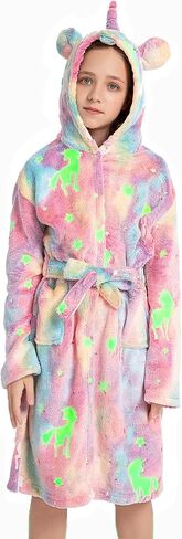 Girls Fleece Hooded Robes Soft Bathrobe for Kids - Glow in the Dark Unicorn Gifts for Girls, 3-14 Years in Saudi Arabia
