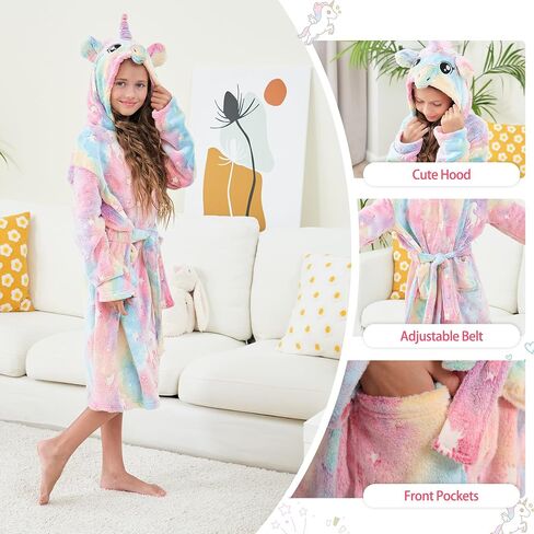 Girls Fleece Hooded Robes Soft Bathrobe for Kids - Glow in the Dark Unicorn Gifts for Girls, 3-14 Years in Saudi Arabia