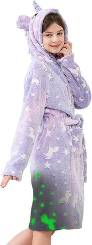 Girls Fleece Hooded Robes Soft Bathrobe for Kids - Glow in the Dark Unicorn Gifts for Girls, 3-14 Years in Saudi Arabia