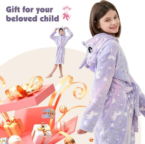 Girls Fleece Hooded Robes Soft Bathrobe for Kids - Glow in the Dark Unicorn Gifts for Girls, 3-14 Years in Saudi Arabia