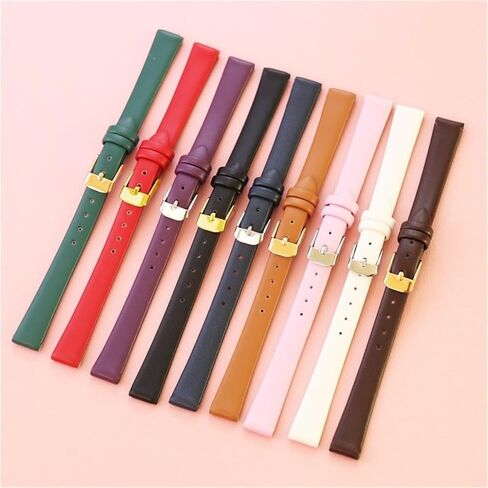 Women's Small Size Leather Watch Band 8mm 10mm 12mm Stainless Steel Buckle Universal Replacement Watch Strap in Kuwait