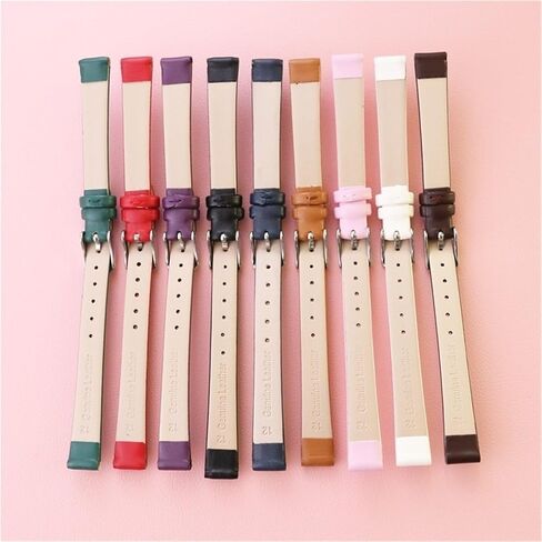 Women's Small Size Leather Watch Band 8mm 10mm 12mm Stainless Steel Buckle Universal Replacement Watch Strap in Kuwait