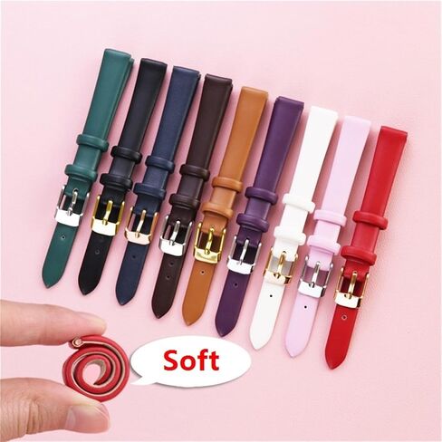Women's Small Size Leather Watch Band 8mm 10mm 12mm Stainless Steel Buckle Universal Replacement Watch Strap in Kuwait