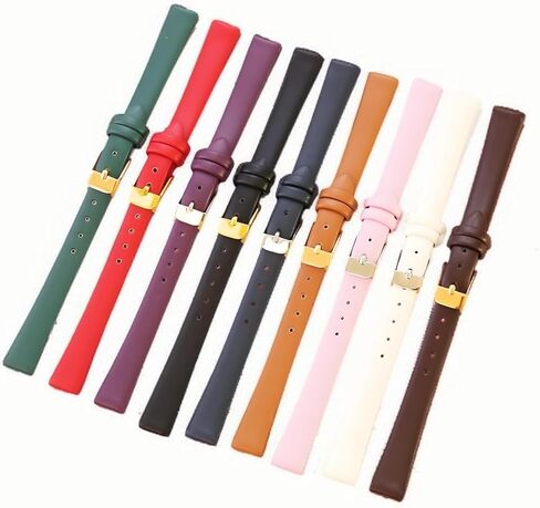 Women's Small Size Leather Watch Band 8mm 10mm 12mm Stainless Steel Buckle Universal Replacement Watch Strap in Kuwait