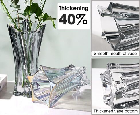 Glass Flower Vase，Thickened 3.5 lb Modern Vases，Premium Crystal Vases for Centerpieces, Electroplated Coating, Colorfast & Stylish Geometric Form 9.5 Inch (Transparent) in Saudi Arabia