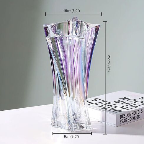 Glass Flower Vase，Thickened 3.5 lb Modern Vases，Premium Crystal Vases for Centerpieces, Electroplated Coating, Colorfast & Stylish Geometric Form 9.5 Inch (Transparent) in Saudi Arabia