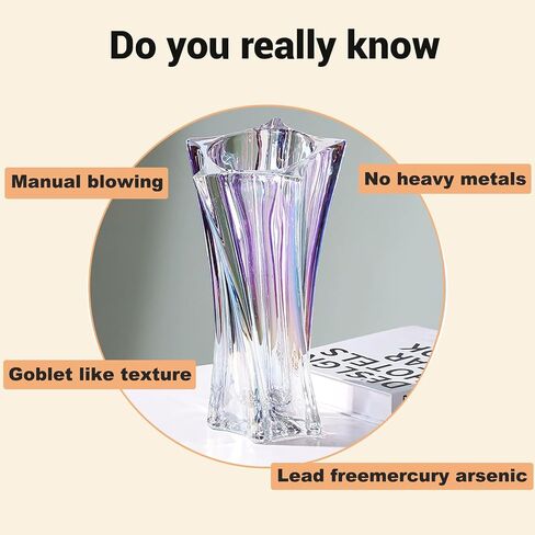Glass Flower Vase，Thickened 3.5 lb Modern Vases，Premium Crystal Vases for Centerpieces, Electroplated Coating, Colorfast & Stylish Geometric Form 9.5 Inch (Transparent) in Saudi Arabia