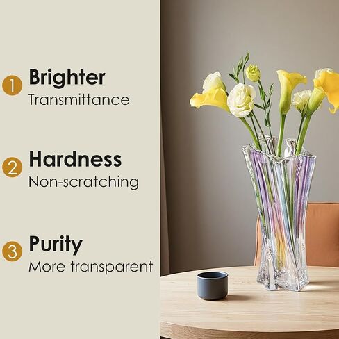 Glass Flower Vase，Thickened 3.5 lb Modern Vases，Premium Crystal Vases for Centerpieces, Electroplated Coating, Colorfast & Stylish Geometric Form 9.5 Inch (Transparent) in Saudi Arabia