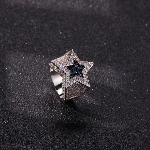 14K Gold Men's Star Sapphire Ring, Bold Blue Moissanite, Stylish and Unique Gift for Him in Saudi Arabia