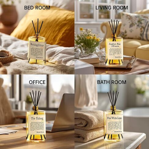 English Pear&Freesia Scent Premium Reed Diffuser Set - 400ml /13.53 fl.oz Scented Oil with 6 Sticks | Long-Lasting Fragrance for Home & Office | Luxury Gift in Kuwait