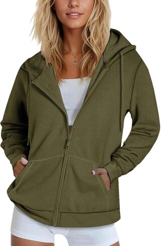 SMENG Womens Zip Up Hoodies Long Sleeve Hooded Sweatshirts 2024 Outfits Casual Fleece Lined Jacket in Saudi Arabia