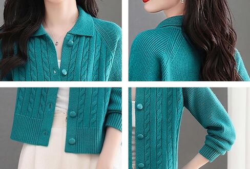 LAI MENG FIVE CATS Women's Cable Knit Cardigan Open Front Sweater Lapel Collar Chunky Knit Button Jackets in Saudi Arabia