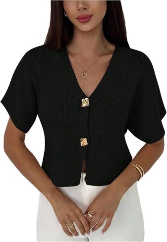 SOLY HUX Women's Short Sleeve Office 2025 Fall Winter Cardigan Sweater Button Down V Neck Slim Fit Knit Tops in Saudi Arabia